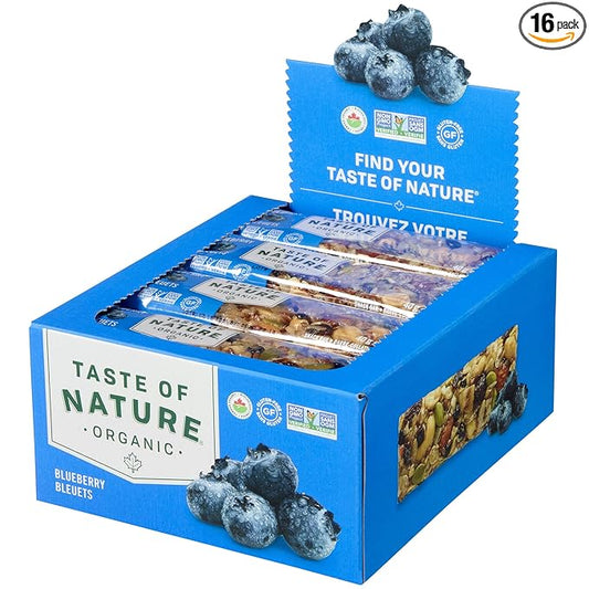 Taste of Nature Organic Blueberry Snack Bar - Healthy, Gluten Free, Non GMO, Vegan Snack Bars with Mixed Nuts, Fruits and Seeds - 16-Count Snack Pack