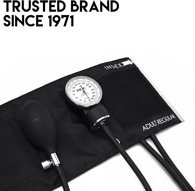MDF Instruments, Calibra Aneroid Premium Professional Sphygmomanometer, Blood Pressure Monitor with Adult Cuff & Carrying Case, Lifetime Calibration, White Dial, Black Cuff, MDF808M11