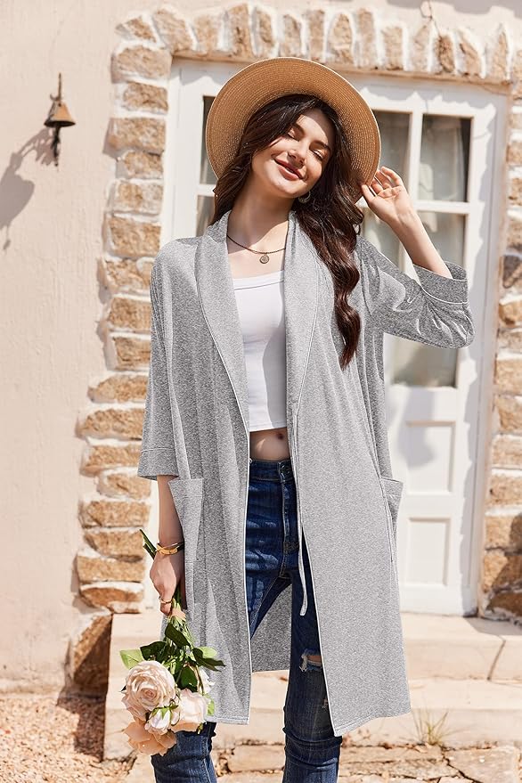 Ekouaer Women Robes Shawl Collar Bathrobe Short Kimono Robe Soft Knit Bathrobes Ladies Sleepwear with Pockets S-XXL