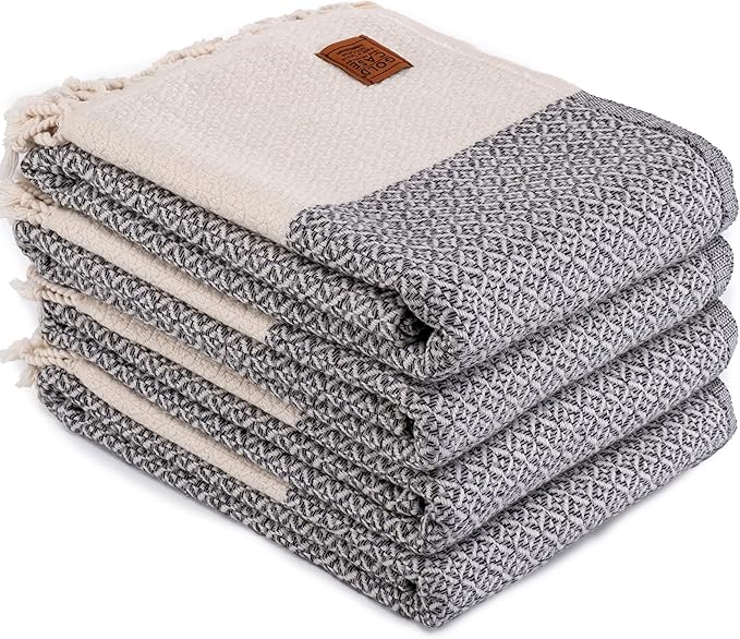 Gold CASE Turkish Beach Towel Set of 4 – 100% Cotton Large Turkish Bath Towels 67 x 38'' – Aphrodite Extra Large, Quick Dry & Sand Free Towels – Peshtemal for Pool – Grey