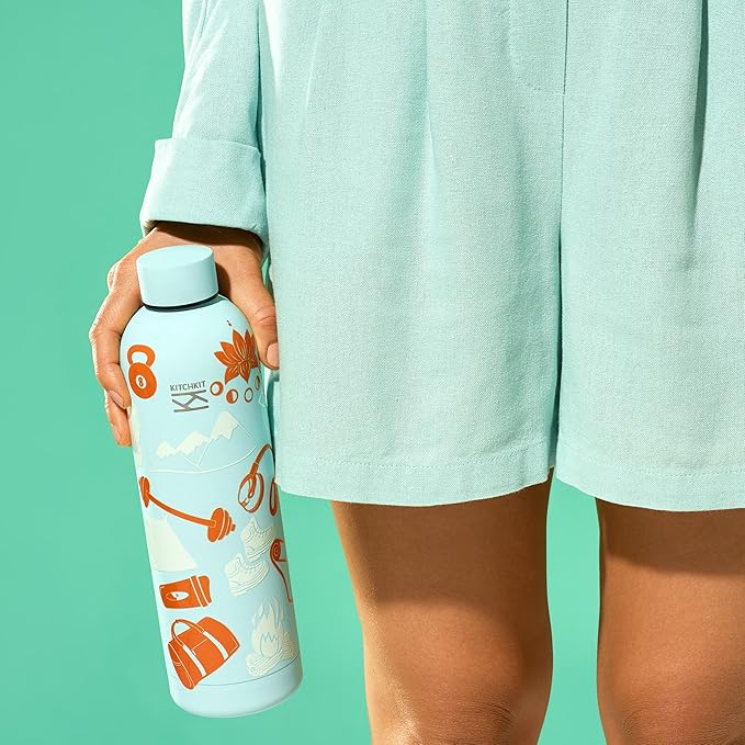 Insulated Stainless Steel Water Bottle 25oz/750ml Vacuum Flask, Leak-Proof Lid, Hot & Cold Retention, Minimalist White Design, Reusable Eco Bottle (Alpine Aqua)