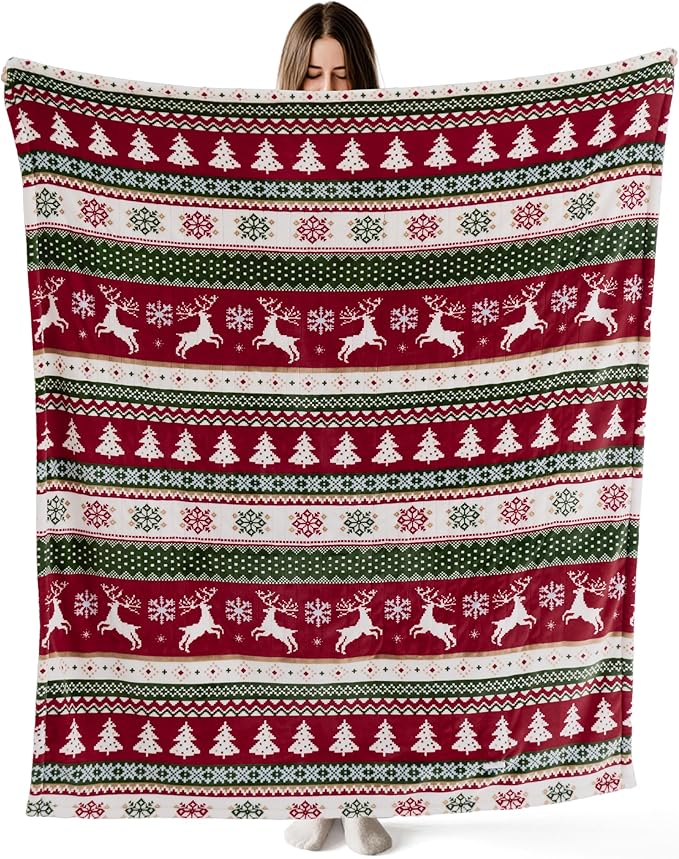 Bedsure Christmas Heated Blanket Throw - Soft Flannel Sherpa Electric Blanket with Fair Isle, with 6 Heating Levels, 4 Time Settings and 3-Hour Auto-Off, Heated Throw as a Gift (50x60 inches)
