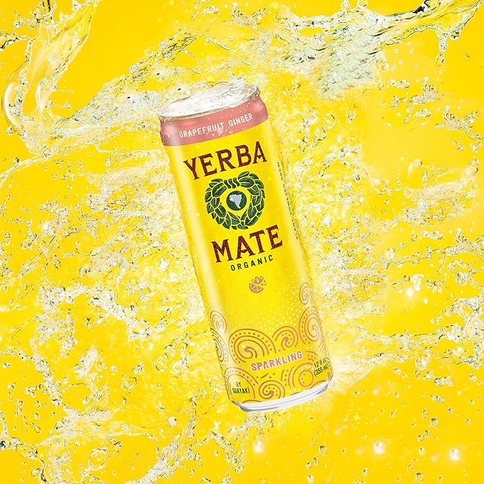 Yerba Madre Organic Sparkling Yerba Mate, Grapefruit Ginger, 80mg Natural Plant Based Caffeine, Smooth Energy & Focus, Carbonated, 12 Oz (Pack of 12) (Packaging May Vary)