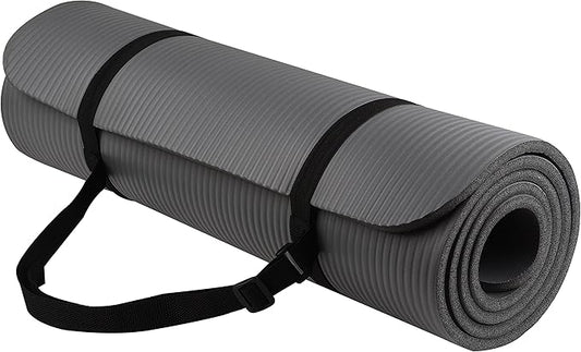 BalanceFrom All-Purpose 1/2-Inch Extra Thick High Density Anti-Tear Exercise Yoga Mat with Carrying Strap and Yoga Blocks Gray