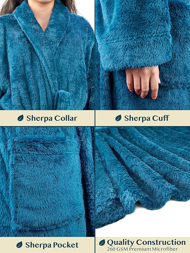 PAVILIA Premium Womens Plush Soft Robe Fluffy, Warm, Fleece Sherpa Shaggy Bathrobe