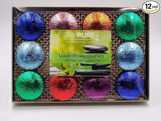 Spa Pure Shower Bombs:Rejuvenating Steamers and Aromatherapy Tablets, Bomb, and Vaporizing Steamer Soothers Bath Melt For Women, Men, All Natural Organic Large Cosmetic Fizzies That Wow (12 Pack)