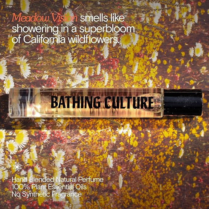 Bathing Culture, Organic Roll On Perfume Oil, Vegan Perfume Oils for Women, Long Lasting, Body Oils for Women, Natural, Clean, Vegan Personal Care, Meadow Vision Scent, 0.3 fl oz, 9 ml