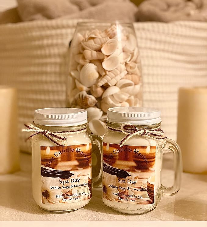 Soy Scented Candles | Handmade & Highly Aromatic Candles Burns Upto 85 Hours in Glass Jar - Perfect for Home Decor, Wedding, Birthday, Dinner (Spa Day, 16 oz)