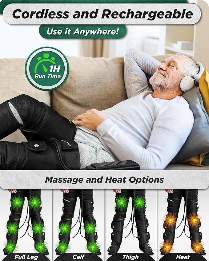 Lunix LX10 Full Leg Massager for Circulation, Compression Boots for Circulation, Leg Recovery Compression System, Pain Relief for Legs and Feet, Black