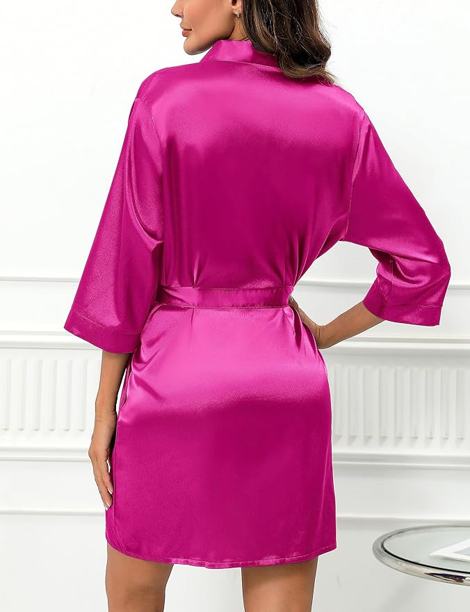 Samring Women's Bride Bridesmaids Robe Short Satin Kimono Robes for Wedding & Bridal Party Silk Bathrobes for Women