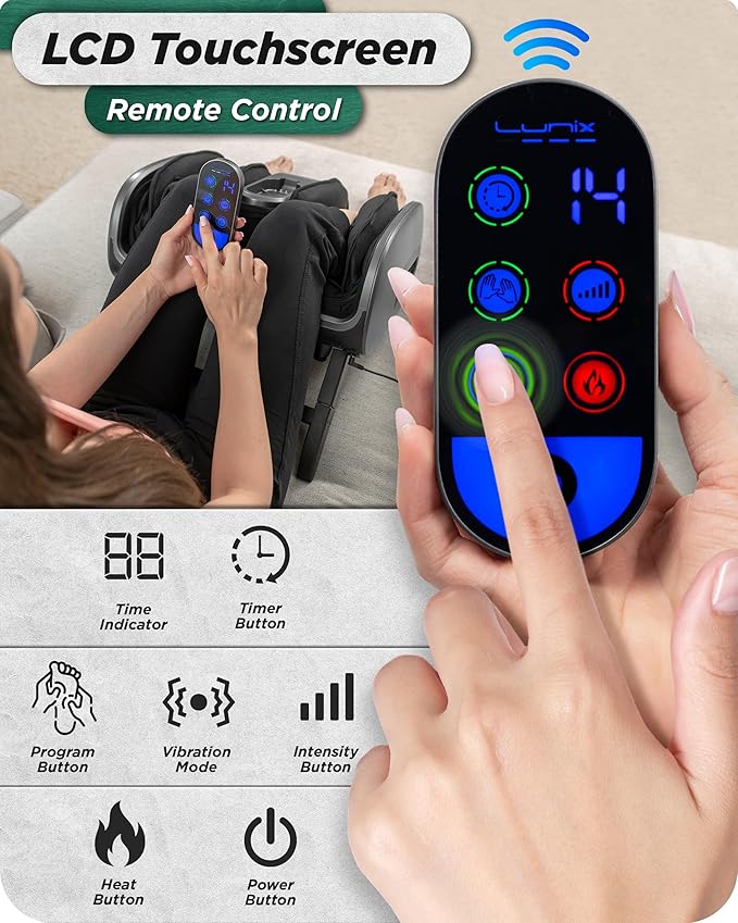 Lunix LX21 Feet Massager with Remote for Pain Relief, Circulation and Heat Therapy, Foot and Calf Shiatsu Massager for Plantar Fasciitis and Neuropathy, Ankle Device, Gray