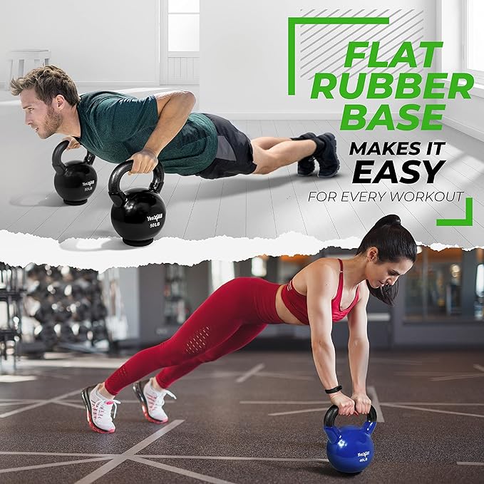 Yes4All Kettlebells Rubber Base, Kettlebell Set for Women, Strength Training Kettlebells Weights (10-65 lbs)