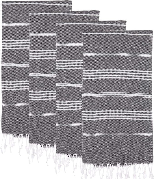 Turkish Beach Towels, Pack of 4 | Oversized, Quick Dry, Sand Free | 100% Cotton, Large 38x71 Towels for Beach, Pool, Travel | Ultra-Soft, Compact, and Absorbent | Black