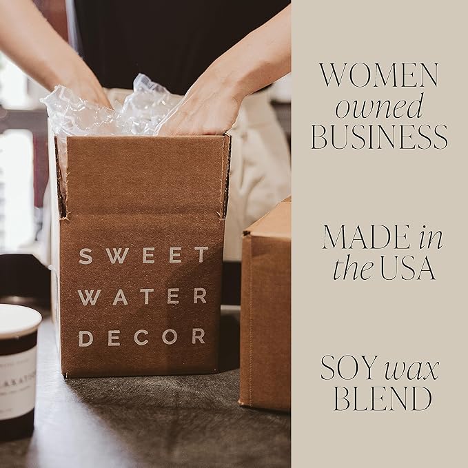 Sweet Water Decor Christmas Candle | Apple Cider, Cinnamon, Fresh Cut Christmas Tree, and Cookies Scented Soy Candle for Home | 12oz Black Stoneware Jar, 60+ Hour Burn Time, Made in The USA