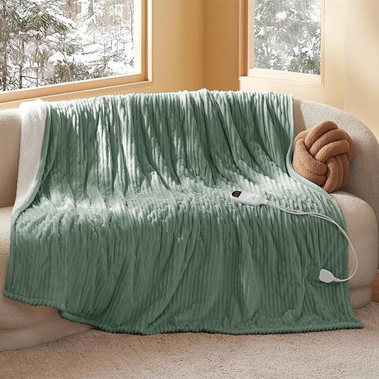 Bedsure GentleSoft Electric Blanket Full Size - Soft Ribbed Flannel Heated Blanket with 6 Heat Settings, Heating with 10 Time Settings, 8 hrs Timer Auto Shut Off, Gifts for Grandma (72"x84", Green)