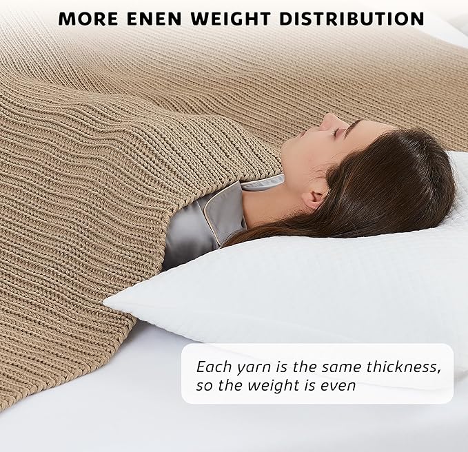 L'AGRATY Knitted Weighted Blanket - 50"x60" 7lbs Cooling Chunky Knit Heavy Blanket for Adults Braided Crochet Throw Thick Cable Yarn Knit Decorative No Beads Evenly Weighted Machine Washable