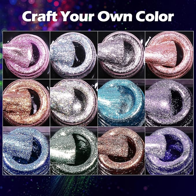 Clara Colors Cat Eye Gel Nail Polish Set - 12 Holographic Glitter Colors With Magnet, Romantic Galaxy Series, Long Lasting Soak Off UV LED
