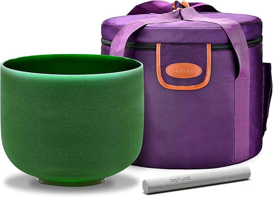 TOPFUND Green F Note Crystal Singing Bowl Heart Chakra 8 inch with Heavy Duty Carrying Case and Suede Mallet