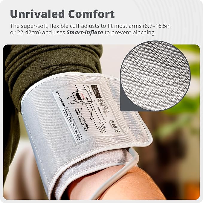 Greater Goods Bluetooth Blood Pressure Monitor, Upper Arm BP Machine with Adjustable 8.7”-16.5” Cuff, iOS and Android App Compatibility, Portable with Carrying Case