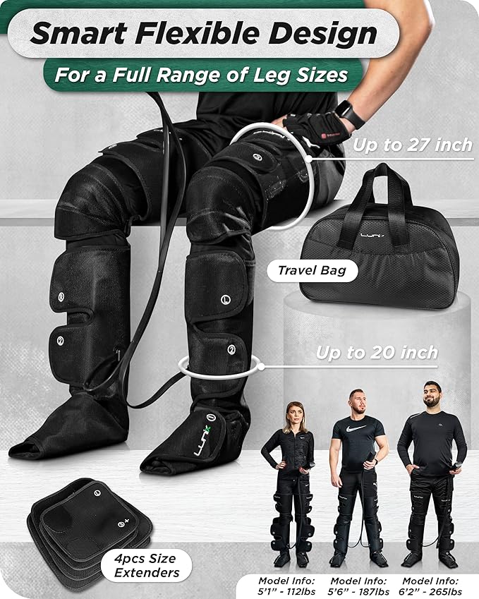 Lunix LX10 Full Leg Massager for Circulation, Compression Boots for Circulation, Leg Recovery Compression System, Pain Relief for Legs and Feet, Black