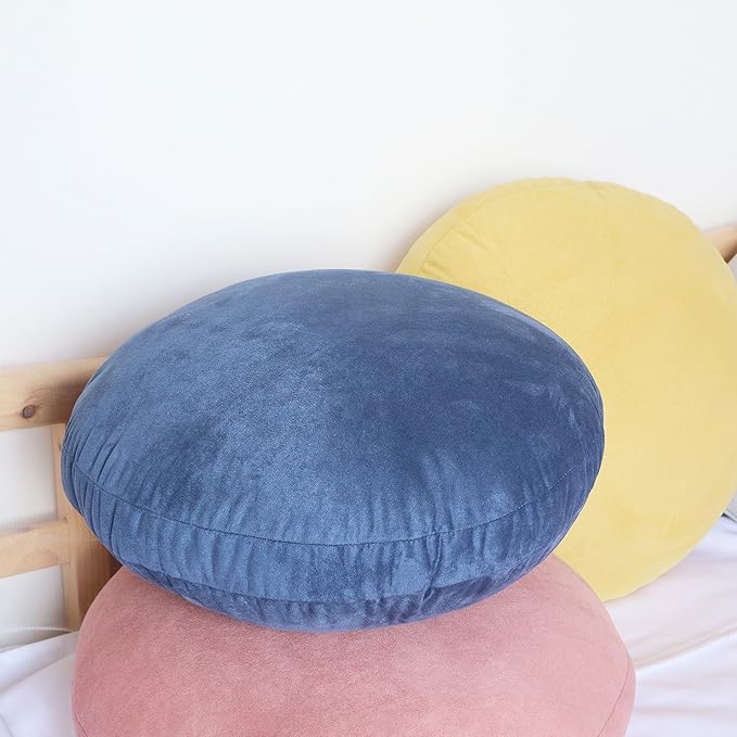Round Throw Pillow 16x16 Down-like Polyester Super Soft Ultra Fluffy Feather-like Touch Round Cushion for Couch Decorative Circle Round Floor Pillow for Kids Bed Sofa, 1 Piece, Navy Blue