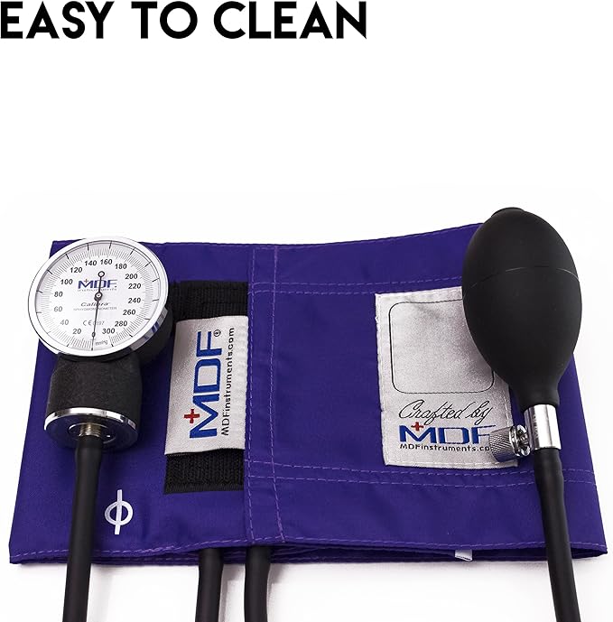 MDF Instruments, Calibra Aneroid Premium Professional Sphygmomanometer, Blood Pressure Monitor with Adult Cuff & Carrying Case, Lifetime Calibration, White Dial, Purple Cuff, MDF808M08