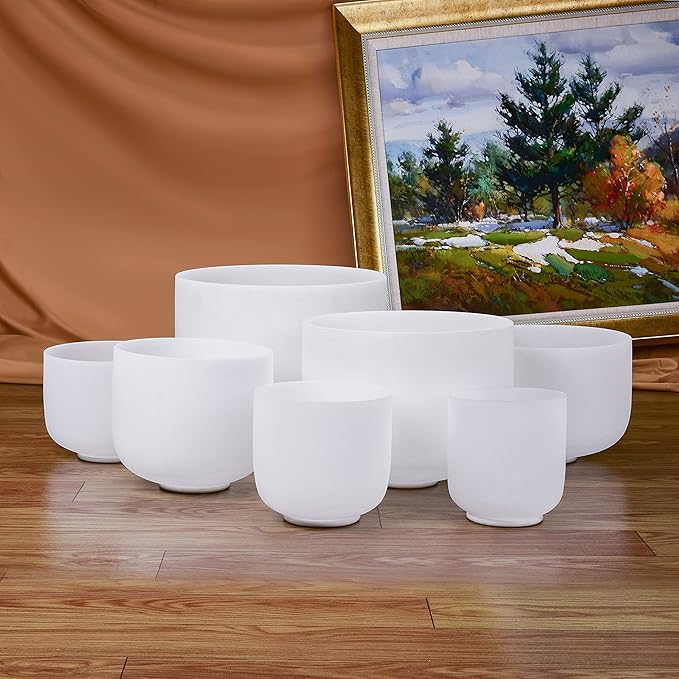 TOPFUND 6-12 inch Chakra Set of 7 Crystal Singing Bowls with Heavy Duty Carrying Case and Mallets