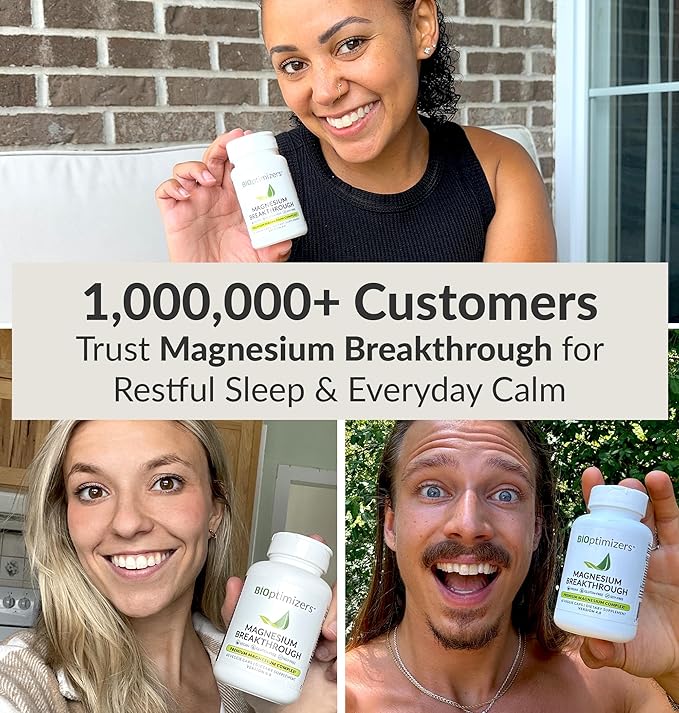 BIOptimizers Magnesium Breakthrough Complex Supplement with 7 Forms of Mg: Glycinate, Malate, Citrate, and More - Natural Support for Sleep and Cognitive Function - 60 Capsules- Calming Vitamins