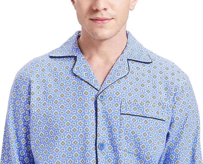 GLOBAL Men's Pajamas Sets 100% Cotton Flannel Sleepwear Long-Sleeve top & Bottom