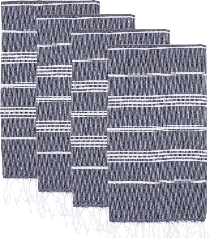 Turkish Beach Towels, Pack of 4 | Oversized, Quick Dry, Sand Free | 100% Cotton, Large 38x71 Towels for Beach, Pool, Travel | Ultra-Soft, Compact, and Absorbent | Navy