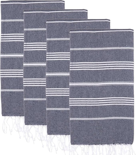 Turkish Beach Towels, Pack of 4 | Oversized, Quick Dry, Sand Free | 100% Cotton, Large 38x71 Towels for Beach, Pool, Travel | Ultra-Soft, Compact, and Absorbent | Navy