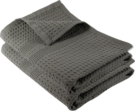 GILDEN TREE Waffle Hand Towels for Bathroom Quick Dry Towel Super Absorbent Thin 100% Cotton Hand Towels Lint Free, Hand Towels for Bathroom Set of 2, Classic Style (Stone)