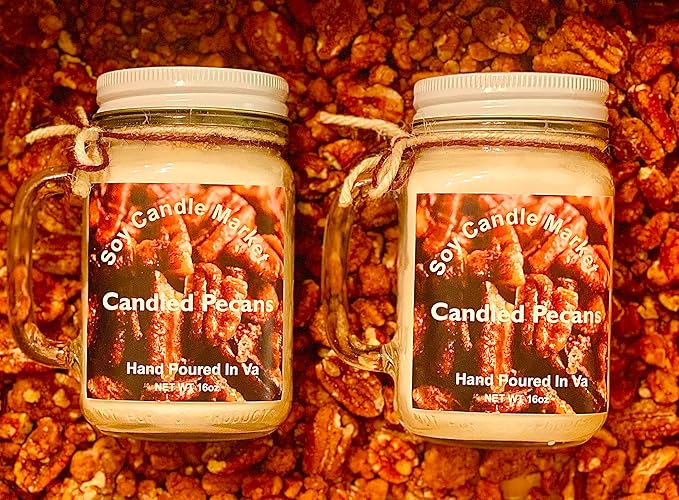 Soy Scented Candles | Handmade & Highly Aromatic Candles Burns Upto 85 Hours in Glass Jar - Perfect for Home Decor, Wedding, Birthday, Dinner (Candied Pecans, 16 oz)