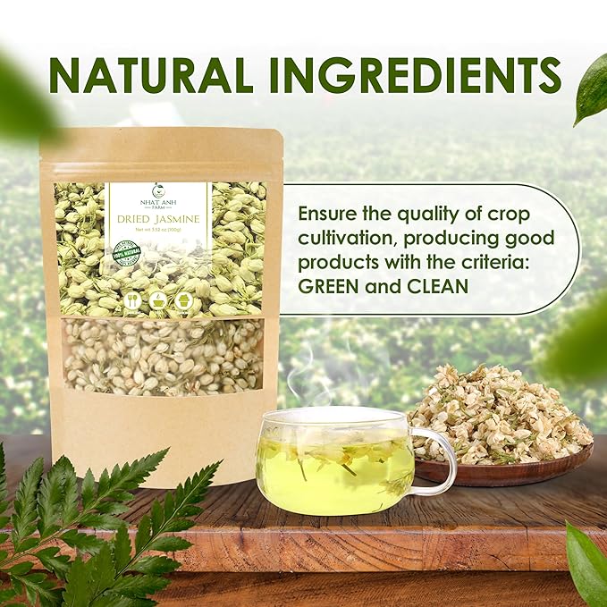 Nhat Anh Farm - Dried Jasmine Flowers - Pure Jasmine Buds 3.5oz(100g) Natural & Pure - Dried Jasmine Flowers Sugar/Caffeine/Gluten Free. Making Tea, Baking