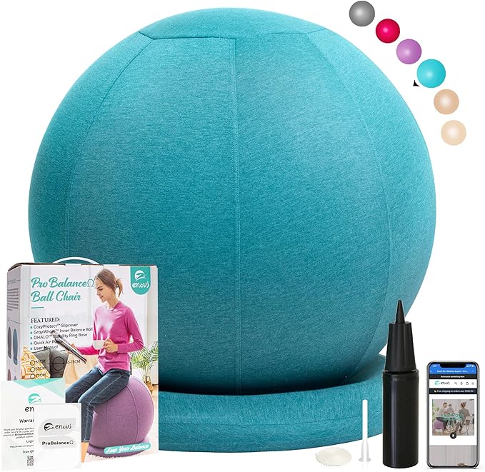ProBalanceΩ Ball Chair, Yoga Ball Chair Exercise Ball Chair with Slipcover and Base for Home Office Desk, Birthing & Pregnancy, Stability Ball & Balance Ball Seat to Relieve Back Pain, Multiple color size