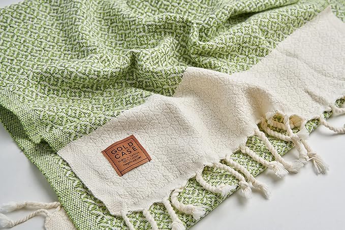 Gold CASE Turkish Hand Towels for Bathroom Set of 4 – 20 x 40'' – 100% Cotton Bathroom Towels – Aphrodite Kitchen Small Towel for Spa, Face, Tea & Dishcloth – Decorative Patterned Weave – Pistachio