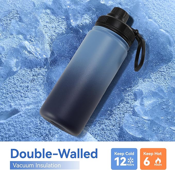 DOMICARE 16 oz Water Bottle Stainless Steel Double Wall Vacuum Insulated Water Bottle with Straw lids & Spout Lid, Leakproof