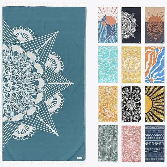 FESHKA Sand Proof Turkish Beach Towel – Oversized, Quick Dry & Lightweight Travel Towel - 100% Organic Cotton Beach Blanket - Perfect for Bath, Pool & Picnic | Frozen (Teal)