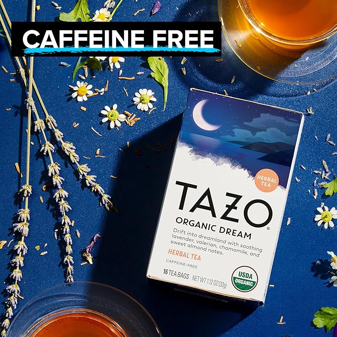 TAZO Organic DREAM Herbal Tea Bags, Caffeine-Free Bedtime Tea, Relaxing Chamomile and Lavender Blend, 16 Total Tea Bags