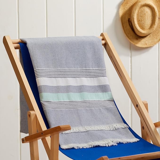The Good Earth | 2 Pack Oversized Turkish Beach Towel Set Made of 100% Cotton | Luxury Turkish Beach Towels 35" x 78" | Turkish Beach Towels Oversized | Designed in USA | Safaga - Blue
