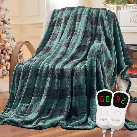Homemate Electric Blanket Heated Queen Size - 84“x90“ Ultra Soft Cozy Flannel Heating Blanket with 10 Fast Heat Levels 8 Hours Auto Off Over-Heated Protection ETL Certification Keep Warm in Home