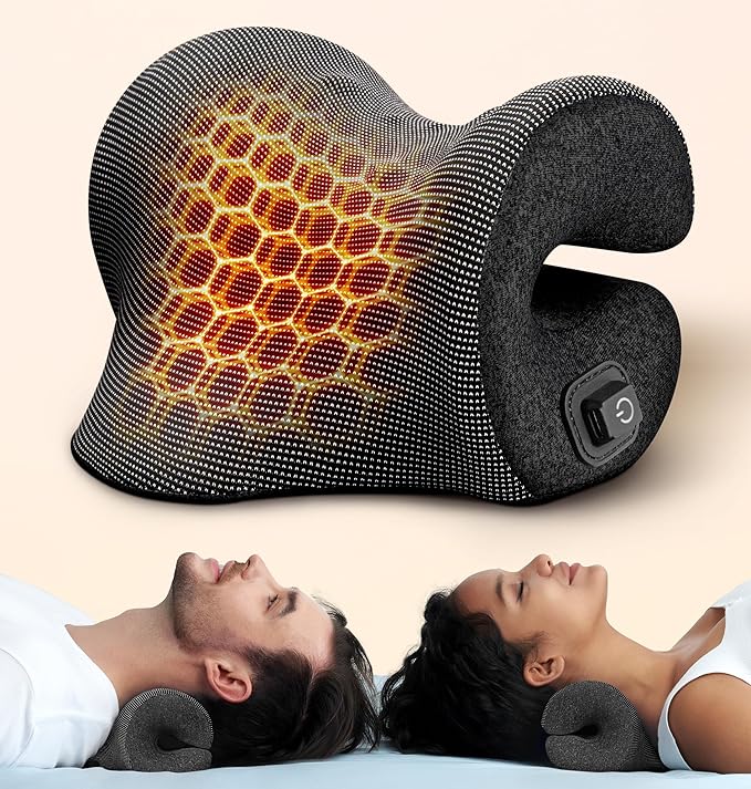 3s Heated Neck Stretcher for Pain Relief, Graphene Heating Pad, Odorless Neck Cloud Cervical Traction Device Chiropractic Pillow for Shoulder, Christmas Gifts for Women, Men, Mom, Dad (Black)