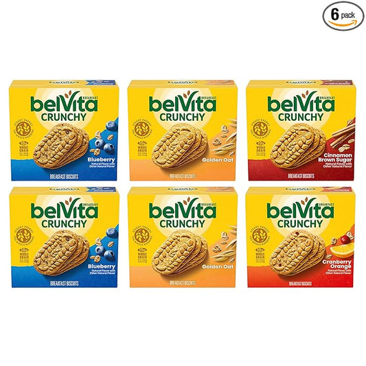 belVita Breakfast Bars Biscuits Variety Pack, 4 Flavors, 30 Total Packs, 6 Boxes (4 Biscuits Per Pack)