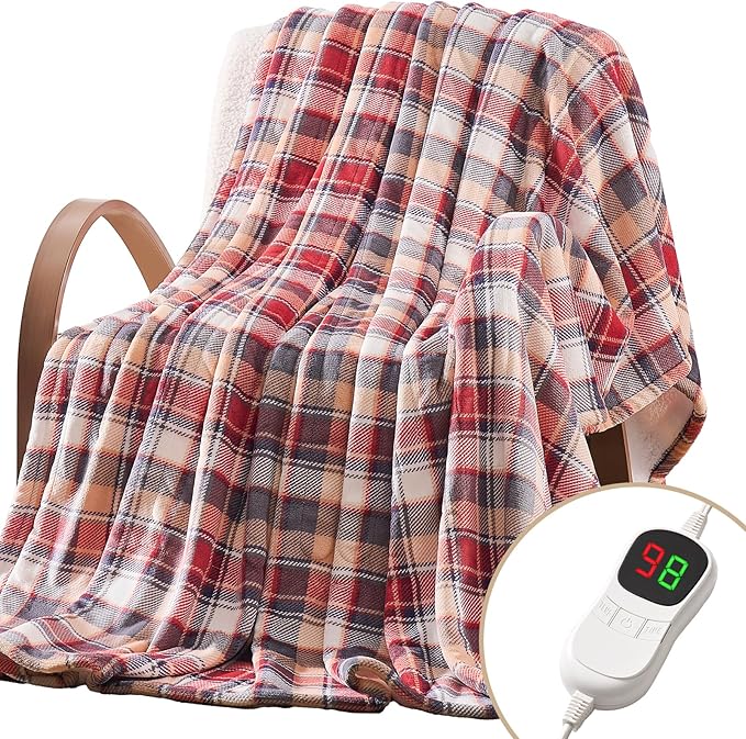 Homemate Electric Blanket Heated Throw - 50x60 Ultra Soft Cozy Flannel Heating Blanket with 10 Fast Heat Levels 8 Hours Auto Off Over-Heated Protection ETL Certification Keep Warm in Home Office