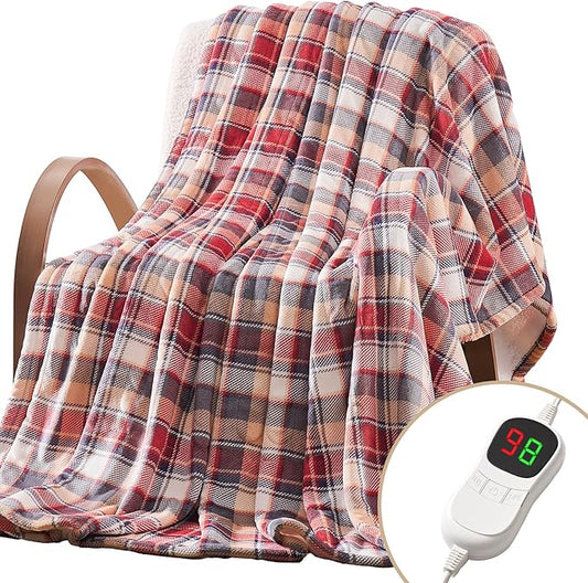 Homemate Electric Blanket Heated Throw - 50x60 Ultra Soft Cozy Flannel Heating Blanket with 10 Fast Heat Levels 8 Hours Auto Off Over-Heated Protection ETL Certification Keep Warm in Home Office