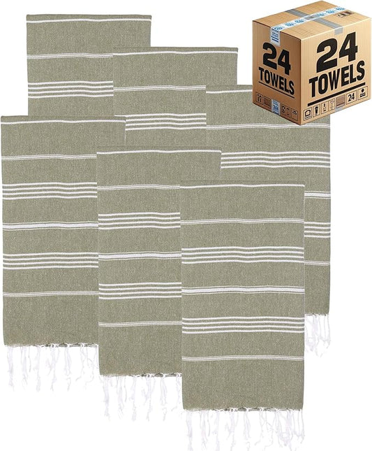 Turkish Beach Towels, Bulk Case of 24 | Oversized, Quick Dry, Sand Free | 100% Cotton, Large 38x71 Towels for Beach, Pool, Travel | Ultra-Soft, Compact, Absorbent | Olive Green