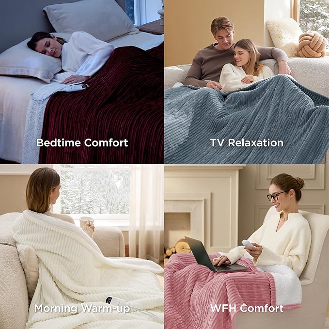 Bedsure GentleSoft Electric Blanket Twin - Soft Ribbed Flannel Heated Blanket, Heating with 10 Time Settings, 6 Heat Settings, and 8 hrs Timer Auto Shut Off, Gifts for Grandma (62"x84", Coconut White)