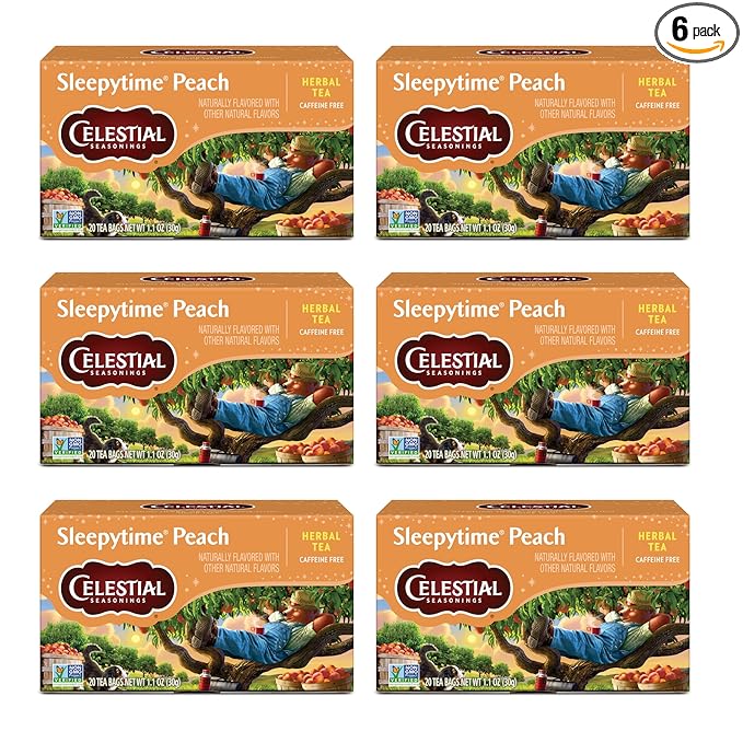 Celestial Seasonings Sleepytime Herbal Tea, Peach, Caffeine Free Sleep Tea, 20 Tea Bags Per Box (Pack of 6)