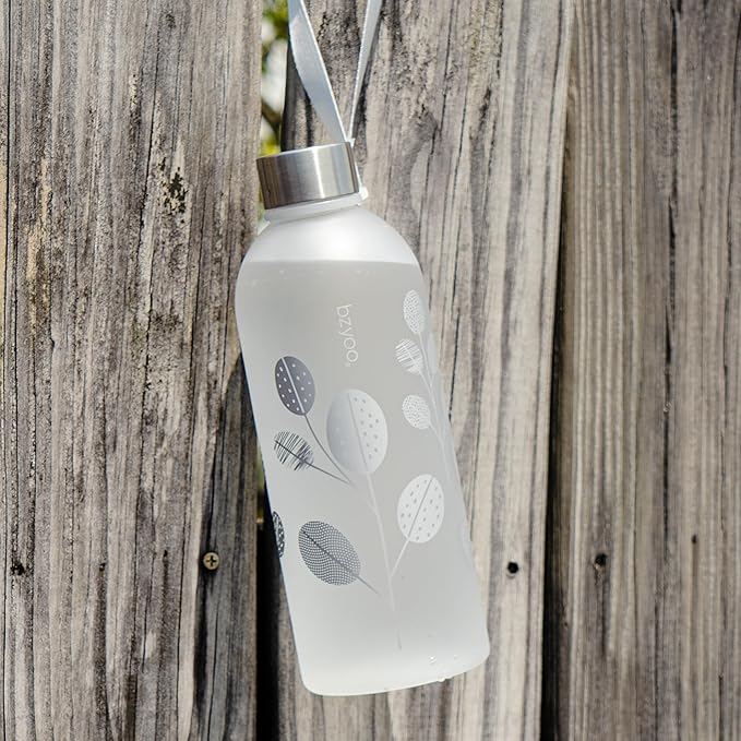 bzyoo 32oz 1 Liter Clear Water Bottle with Time Marker, Leaf Design, Durable Plastic, BPA-Free, Reusable with Measurement Markings for Fitness and Outdoor Activities (Color: Silver)