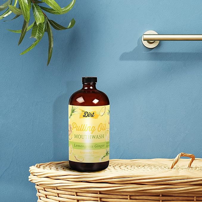 THE DIRT Oil Pulling Mouthwash - Gluten Free - Removes Plaque, Tartar, Bad Breath & Whitens Teeth (Lemongrass & Ginger, 8 Ounce)